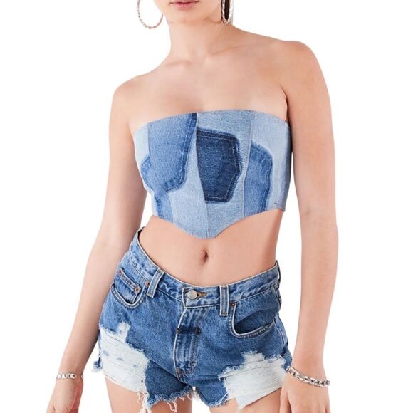 FURST OF A KIND VINTAGE DENIM CORSET TUBE TOP (O/S) - Picture 3 of 11